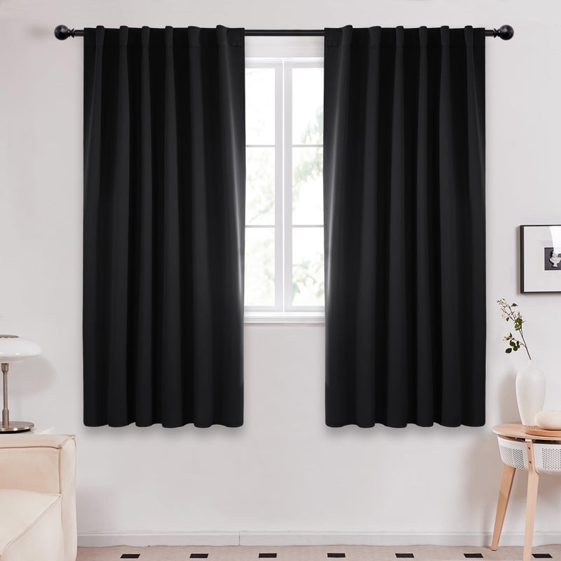 Deconovo Back Tab and Rod Pocket Blackout Curtains - (Black Color, 52x63 Inch, 2 Panles), Thermal Insulated Blackout Curtains for Bedroom - Image 1